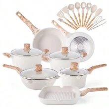 Caannasweis Pots And Pans Set Nonstick Cookware Sets Kitchen Cooking Pot Granite Frying Pans 20 Pieces - 米色 - 查看 1