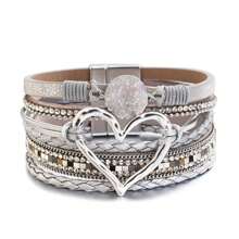 Pulsera envolvente estilo bohemio con dije en forma de corazón y cierre magnético, apta para uso diario - sin material de mosaico - regalo perfecto para Pascua, San Valentín, mamá, madre, Día de la Madre