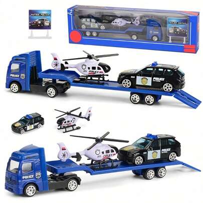 NEUSNEY 1 Caja Juguete Mini Remolque Inercial Vehículo De Transporte Deslizante Vehículo Modelo Infantil 1:64 Aleación Y Plástico 4 Piezas/set Camión De Ingeniería Con Escena Simulada Juguetes De Interacción Padres E Hijos Para Niños Y Niñas Mayores De 3 Años Con Accesorios Aleatorios