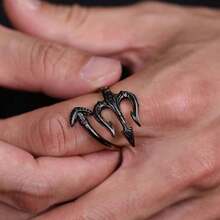 12pcs Knitting Loop Ring, Adjustable Guide Loop Knitting Ring For Finger Knitting, Crochet Rings, Craft Supplies. Devil's Wings Or Trident Design For Women (2 Styles) - Trident Ring Black*12pcs - View 3