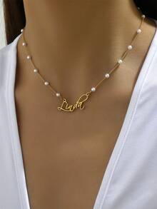 1 Miếng Cô gái Thanh lịch Và Đáng yêu Tên Vật rủ xuống Trân châu Dây chuyền In Mùa hè Phong cách - A Thanh tú Qủa tặng Đối với lễ Phục sinh Và Hằng ngày Ăn mặc  , Có chịu được Phụ kiện trang sức - Vàng - Xem 4