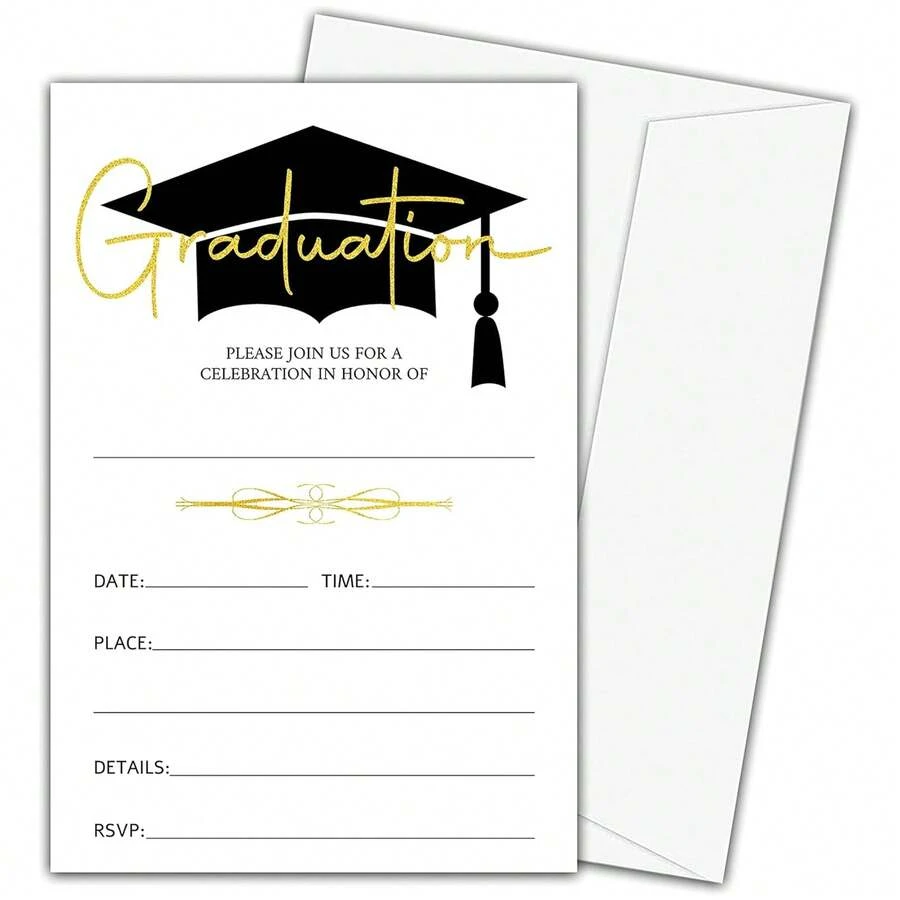 20Set/40Pcs Graduation Party Supplies Graduation Party Invitations With Envelopes 2024, Grad Congrats Announcements - White - View 1