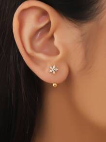 2 件锆石五瓣花 C 形耳钉，女士螺丝耳环，适合日常佩戴和礼物 - 金黃色 - 查看 2