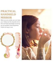 1pc Vintage Mirror Comb Set, Handheld Vanity Mirror, Cosmetic Handle Mirror With Comb, Portable Makeup Mirror, Ideal Mirror Comb Set For Gift,Makeup,Cheap,Room Decor,Vanity,Travel,Bedroom,Makeup Accessories,Mirror,Vanity Mirror - Multicolor - View 8