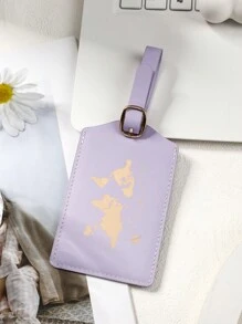 1pc PU Material Luggage Tag With Foil Map Design, Simple Solid Color Luggage Identification Tag, Travel Accessory - Multicolor - View 18