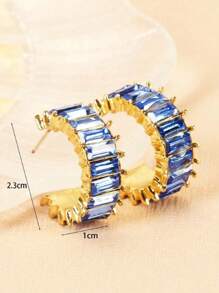 أقراط حلقة موضة مليئة بالزركونيا المكعبة مرصعة بالكامل بإبرة فضية، أقراط أنيقة ومتعددة الاستخدامات للنساء - الأزرق - مشاهدة 4