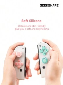 GeekShare 7入組可愛的青蛙和蠑螈設計d-pad、abxy按鈕套,與 Switch/oled 主機兼容 - 粉綠 - 查看 8