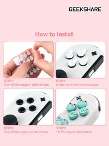 GeekShare 7入組可愛的青蛙和蠑螈設計d-pad、abxy按鈕套,與 Switch/oled 主機兼容 - 粉綠 - 查看 4