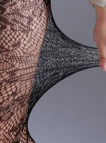 1pc 2024 Spring/Summer Full Length Floral Fishnet Stockings For Women, Versatile - Black - View 7