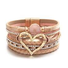 Pulsera envolvente estilo bohemio con dije en forma de corazón y cierre magnético, apta para uso diario - sin material de mosaico - regalo perfecto para Pascua, San Valentín, mamá, madre, Día de la Madre