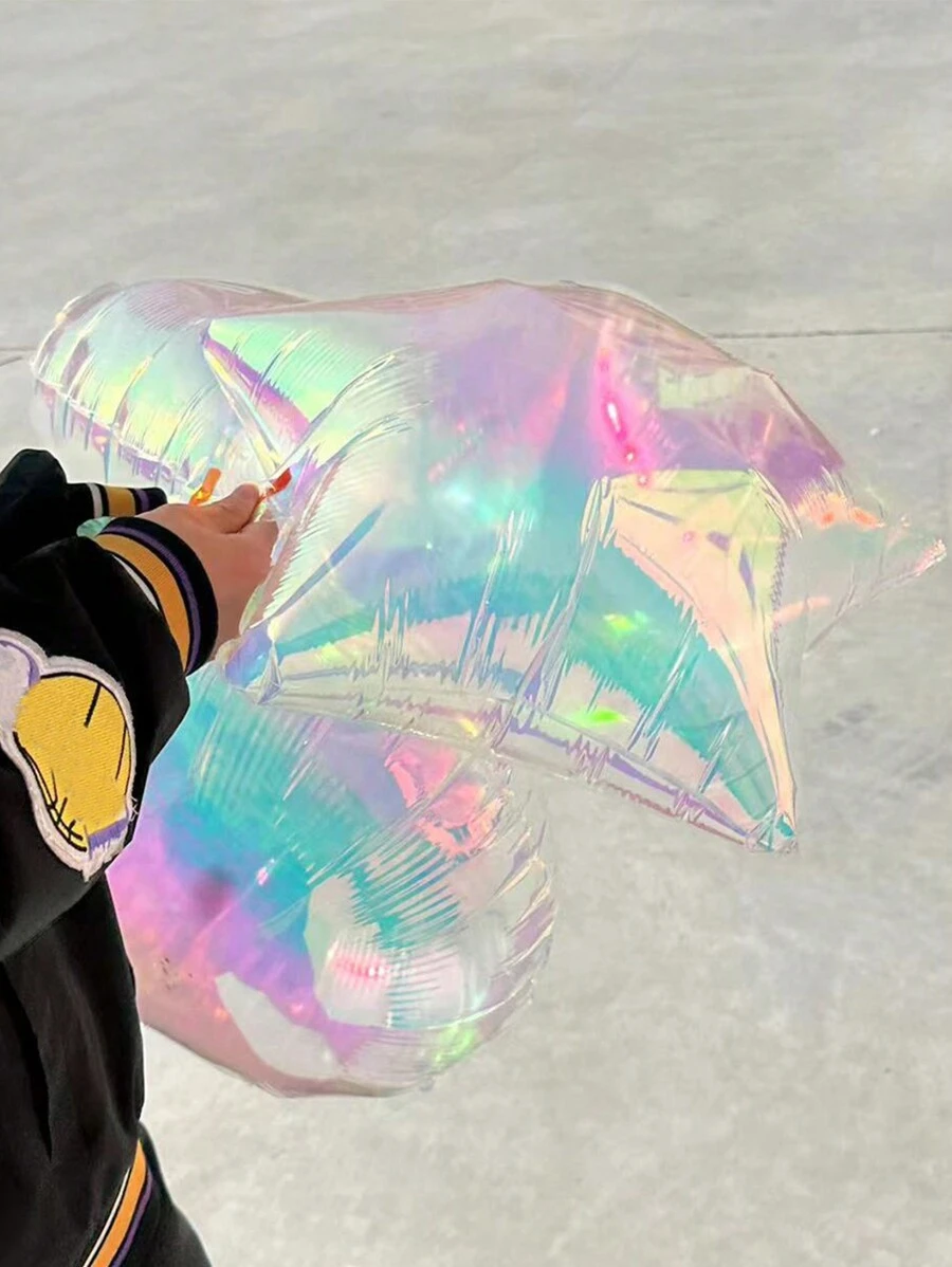3/6pcs 19-Inch Transparent Rainbow Aluminum Film Balloons, Laser Star-Shaped, Heart-Shaped, Round Foil Balloons, Ideal For Birthday Party, Wedding, Engagement Decoration - Multicolor - View 1