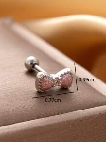 Toppiercing 1 件时尚铜镶嵌魔杖、蝴蝶结、心形、宇宙和不锈钢条耳钉情人节、妈妈、母亲、母亲节、礼物 - 銀色 - 查看 4