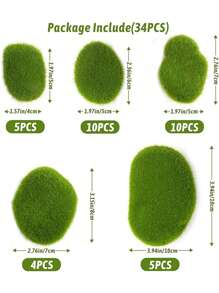 34pcs Artificial Moss Rocks, Green Floral Moss Balls Moss Covered Stones Fake Moss Decor For Floral Arrangements Fairy Gardens And Crafting 5 Size, Valentine Day, Gift,Garden Decor,Outdoor Plant,Gardening,Fake Flowers - Green - View 3