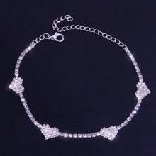 1 pieza de tobillera de diseño de corazón de lujo con garras de diamantes de imitación completos. Joyería brillante de soldadura con cadena de diamantes de imitación para citas de mujeres