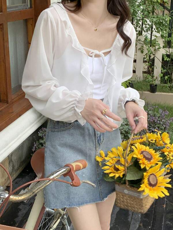 1pc Women's Sunscreen Thin Coat Outwear For Summer, With A Strap Dress, Shawl, Short Coat, Chiffon And Breathable Shirt For Air-Conditioning Valentine's Day Valentines