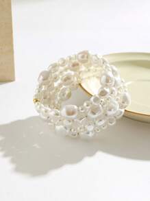 6pcs/Set Geometric Metal Cuff Bracelets & Leaf Design Exaggerated Bangles Set - White - View 2