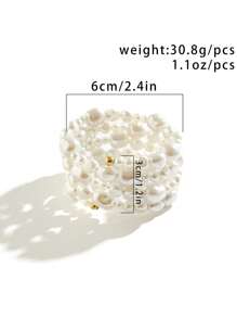 6pcs/Set Geometric Metal Cuff Bracelets & Leaf Design Exaggerated Bangles Set - White - View 4