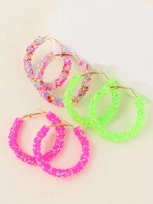 3 cặp/bộ Phong Cách Âu Mỹ Đơn Giản Nhiều Màu Sắc Pha Lê & Kim Cương Giả Đôi Khuyên Tai Vòng - Nhiều màu - Xem 1