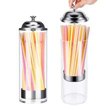 Straw Holder Dispenser For Counter,Drinking Straw Organizer Container With Stainless Steel Lid Transparent Drinking Straw Holder(Without Straw) - Clear - View 1