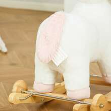 Cavallo a Dondolo 2 in 1 a Unicorno con Base Curva e Ruote, Suoni Integrati e Rivestimento Peluche, 63x38x63cm, Bianco - Bianco - Visualizzare 4
