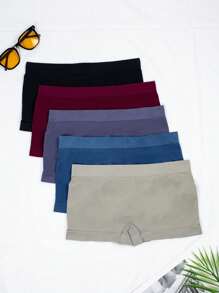 5 Pcs Seamless Breathable Fast Drying Women's Shorts Underwear For Women's Summer Wear Panties, Hip Lifting Fitness Boxer Briefs - 彩色 - 查看 3