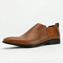 Men's Slip-On Elastic Formal Shoes, Simple And Fashionable - Brown - View 5
