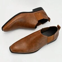 Men's Slip-On Elastic Formal Shoes, Simple And Fashionable - Brown - View 1