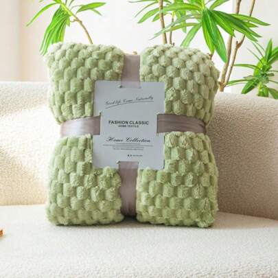 1pc Green Plaid Pattern Blanket, Modern Minimalist Style Polyester Rectangular Soft Blanket For Bedroom, Living Room, Sofa, Home Use