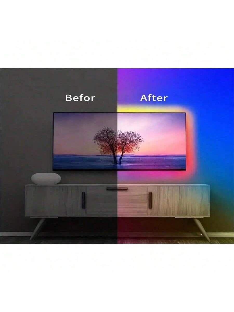 طقم شريط إضاءة ليد مرن للتزيين المنزلي مع ريموت كن...