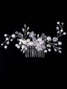 1入組女士時尚風珍珠、鑽石及花卉設計髮鬘，優雅得體 - 彩色 - 查看 3