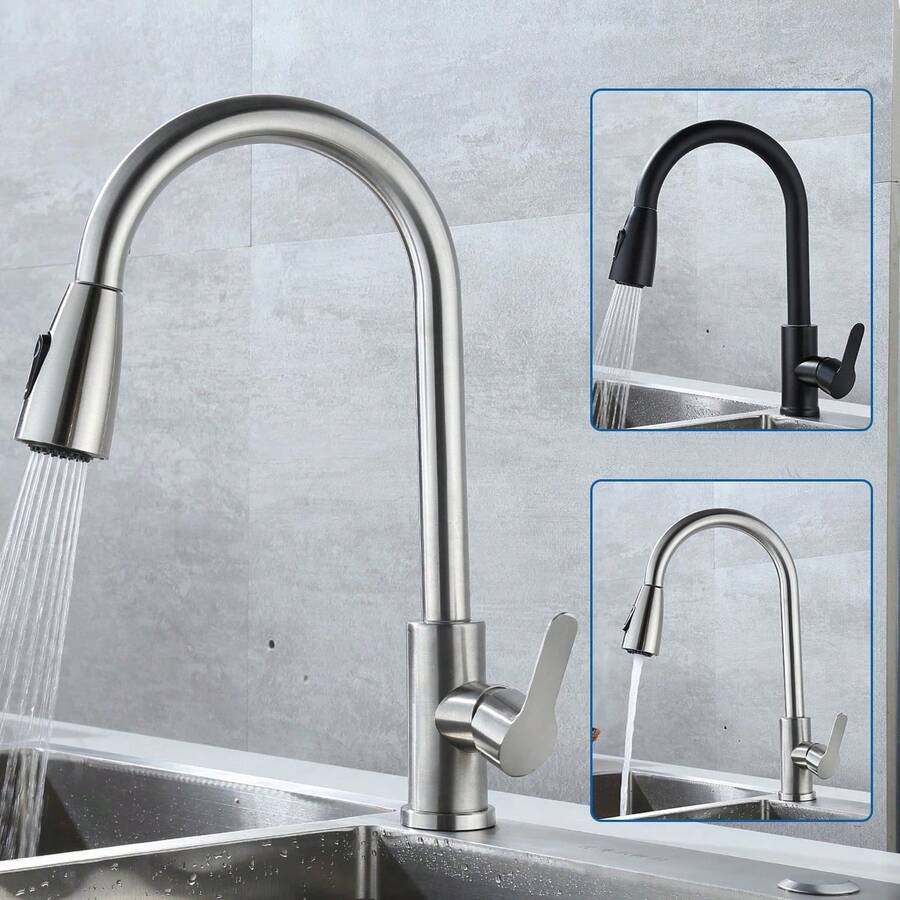 304 Stainless Steel PullOut Kitchen Faucet Dual Hot/Cold Water