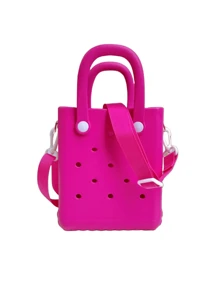Bolso mini de EVA, bolso de mano con adorno de dibujos animados de color desmontable, bolsa de almacenamiento impermeable y accesorios con estilo, bolsa de almacenamiento multifuncional portátil, bolsa de goma de dibujos animados a juego, ideal para viajes, bolsas de mujer para vacaciones y días festivos, necesidades de playa, esenciales de playa, cosas de playa y esenciales de verano, la mejor bolsa para mujeres para ambiente de playa