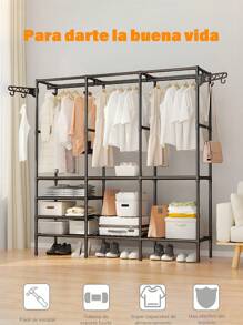 Simple Clothes Rack, Multifunction Clothes Organizer, Buildable Closet Wardrobe, Metal Closet Includes Four Floors Of Storage Space, Can Store Clothes, Hat, Shoe - الأسود - مشاهدة 1