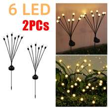 太阳能萤火虫灯串，6led/8led/10led暖白光，1个/2个。花园装饰，户外花园照明，适用于小径、庭院、露台 - 黃色 - 查看 16