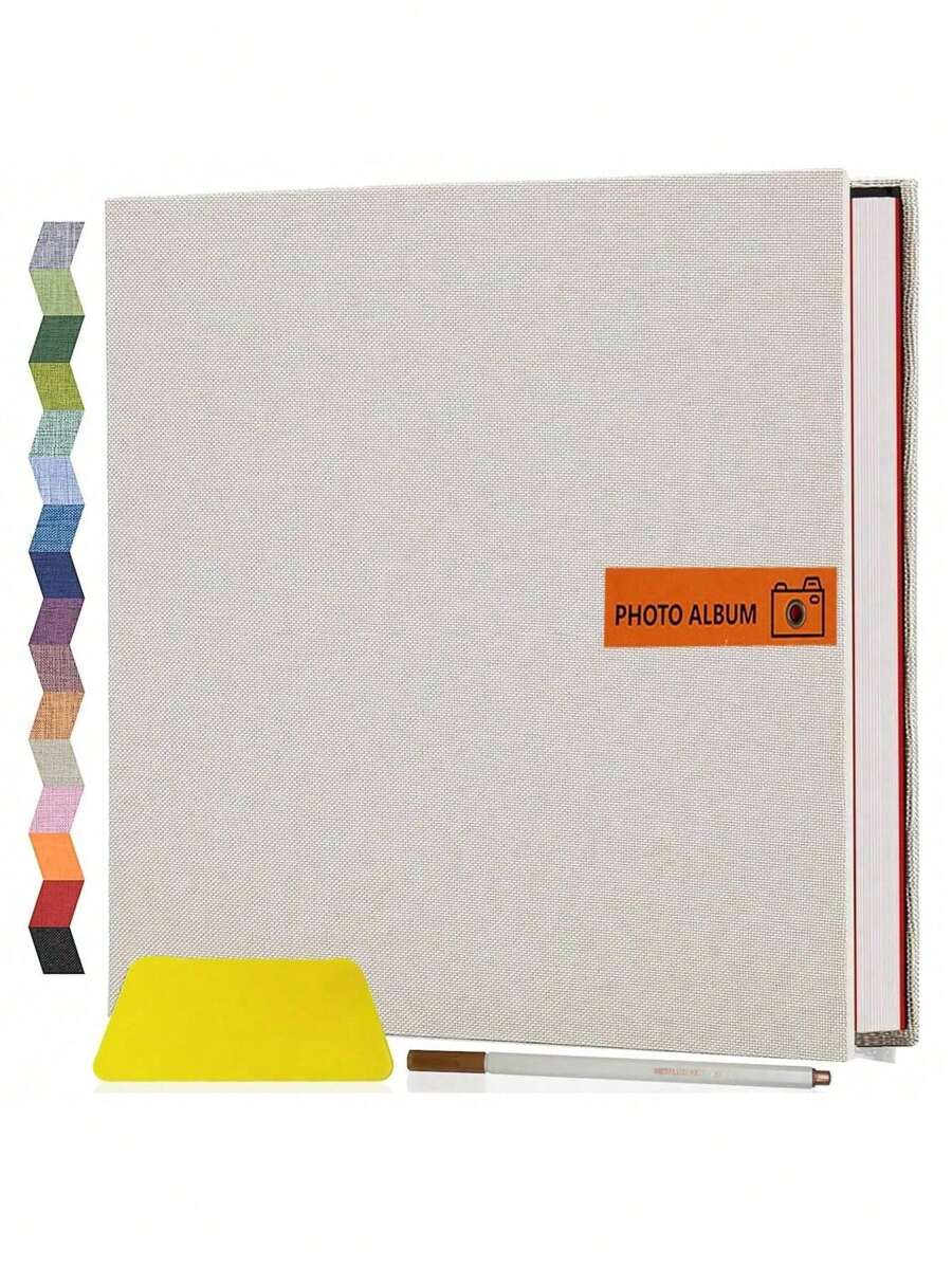Large Self-Adhesive Photo Album For 4x6 5x7 8x10 Pictures, Scrapbook Diy Crafts, Ideal Gift For Mother, Family, Baby, Wedding, Comes With Metallic Pen And Plastic Plates,Back To School,School Supplies - Beige - View 1