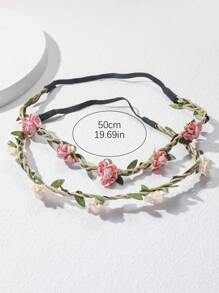 2 Peças Faixa de Cabeça Elástica de Nylon Feita à Mão com Floral, Perfeita para Praia, Férias, Festival, Festa e Uso Diário Boho, Faixa de Cabeça com Orelhas de Gato, Turbante, Faixa de Cabeça, Suador