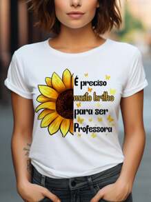 Blusa t-shirt professora pedagogia girassol, profissões educadora, tshirt plus size - Branco - Visão 1