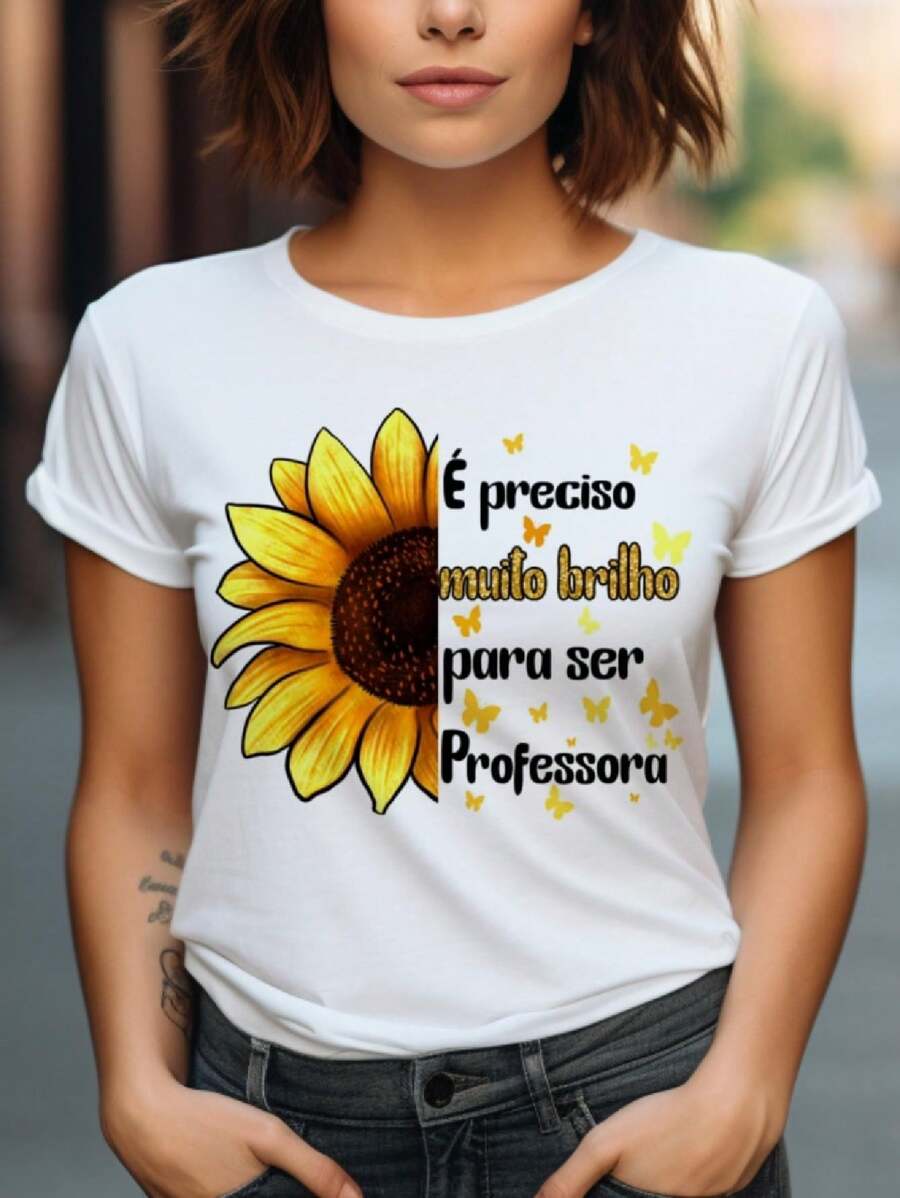 Blusa t-shirt professora pedagogia girassol, profissões educadora, tshirt plus size - Branco - Visão 1