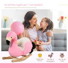 Fenicottero Rosa a Dondolo per Bambini dai 18 Mesi in Legno con Cinture di Sicurezza - Multicolore - Visualizzare 3