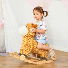Cavallo a Dondolo per Bambini a Giraffa con Ruote e Suoni, Gioco Cavalcabile per Bambini 3-6 Anni in Peluche e Legno, 63x38x63cm, Giallo - Giallo - Visualizzare 1