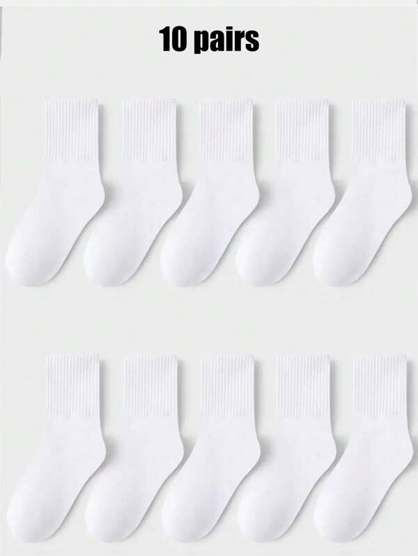 10 Pares De Calcetines Deportivos De Color Sólido Transpirables, Absorbentes Del Sudor Y Resistentes Al Olor De Primavera Y Verano