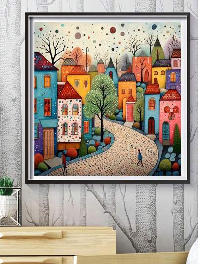 1入組30x30cm彩色房屋圖片,鑽石繪和十字繡套件適合成人初學者,鑽石馬賽克裝飾禮物,diy 5d鑽石藝術套件,圓形全鑽石繪畫,生日禮物,適用於家居牆壁裝飾
