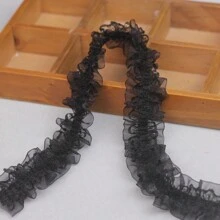 1pc-3 Sizes Diy Elastic Tape, Double Layer Pleated Mesh Fabric With Lace Trim Sewing Craft, Apparel Accessory