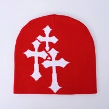 1 件十字印花骷髅帽，男女通用，提花针织帽，适合日常休闲、户外运动、作为节日礼物街头万圣节 - A - 查看 5