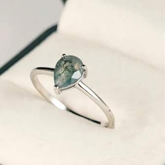 1只優雅925純銀水滴形綠色水彩玉戒指,適用於女性約會派對禮物、生日禮物