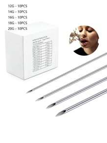 CIZME 100入組混合身體穿刺針,12g 14g 16g 18g 20g不銹鋼無菌一次性耳鼻肚臍乳頭唇穿刺針 - 銀色 - 查看 14