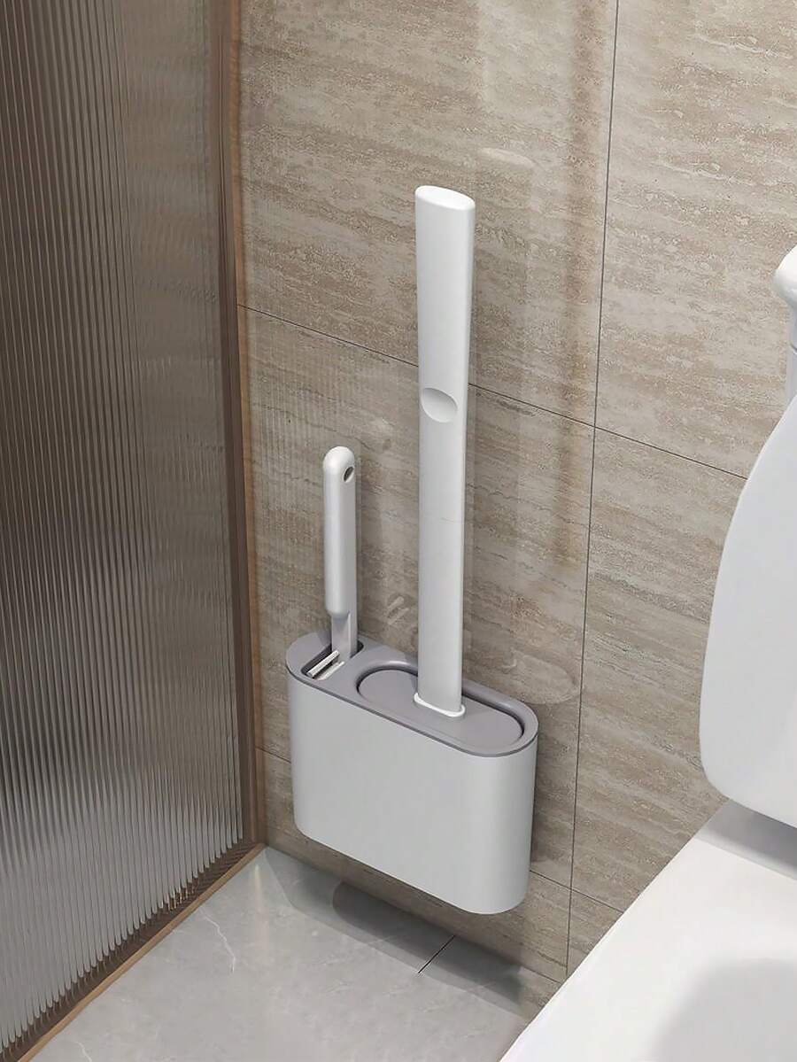 家用雙用途多功能浴室馬桶刷套裝,帶牆壁掛架,適合圓形和方形馬桶使用