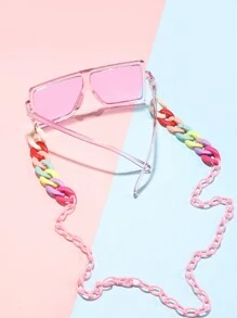 Fashionable Square Frame Children's Sunglasses And Colorful Glasses Chain - Mauve Purple - View 4
