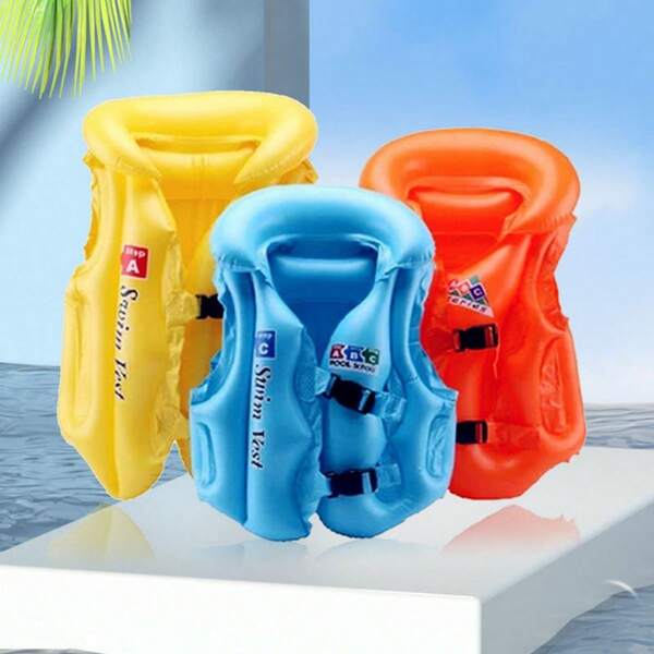 1 Pc Swim Vest Kids Adjustable Strap Swimming Jacket Pool Floaties Learn Swimming Training, Cute Cartoon Swim Training Equipment Swim Aid For 20-50 Lbs Boys And Girls For Summer Water Sports Fun