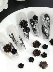 50颗可爱黑色雕花玫瑰美甲装饰品，玫瑰花美甲配件，情人节美甲装饰，美甲用品，专业DIY美甲宝石 - 彩色 - 查看 6